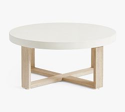 Open Box: Indio Eucalyptus Round Outdoor Coffee Table, Biscotti/White Concrete