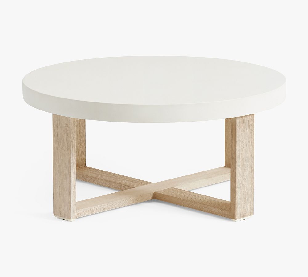 Open Box: Indio Eucalyptus Round Outdoor Coffee Table, Biscotti/White Concrete