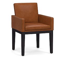 Open Box: Jake Leather Dining Armchair, Vintage Hunter - Blackened Oak Legs