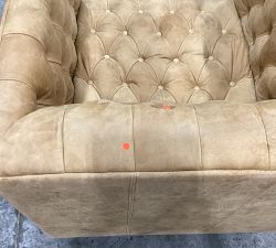 Open Box: Edgewood Leather Swivel Armchair - Keystone Sandstone, Polyester Wrapped Cushions