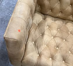 Open Box: Edgewood Leather Swivel Armchair - Keystone Sandstone, Polyester Wrapped Cushions