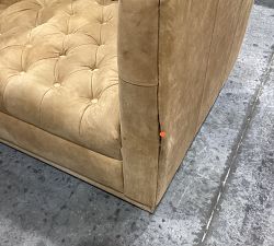 Open Box: Edgewood Leather Swivel Armchair - Keystone Sandstone, Polyester Wrapped Cushions