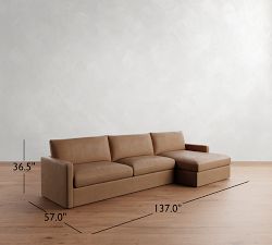Westwood Slim Arm Leather Chaise Sectional (125&quot;&ndash;143&quot;)