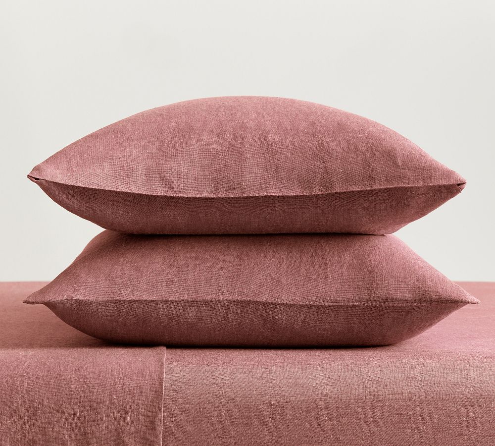 Open Box: Classic Belgian Flax Linen Pillowcases, King Set of 2 - Rosewood