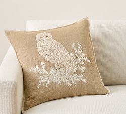 Snow Owl Embroidered Pillow