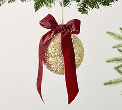 Gold Glitter Ball Ornament With Bow