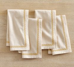 Gold Border Embroidered Napkins - Set of 4