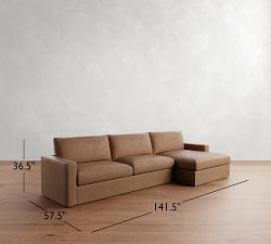 Westwood Square Arm Leather Chaise Sectional (130&quot;&ndash;148&quot;)