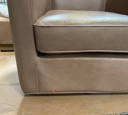 Open Box: Irving Square Arm Leather Swivel Armchair, Polyester Wrapped Cushions, Without Nailheads - Churchfield Taupe