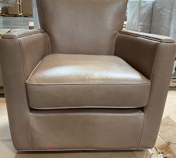 Open Box: Irving Square Arm Leather Swivel Armchair, Polyester Wrapped Cushions, Without Nailheads - Churchfield Taupe