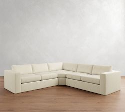 Carmel Wide Arm Slipcovered 3-Piece L-Shaped Wedge Sectional (123&quot;&ndash;129&quot;)