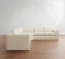 Carmel Wide Arm Slipcovered 3-Piece L-Shaped Wedge Sectional (123&quot;&ndash;129&quot;)