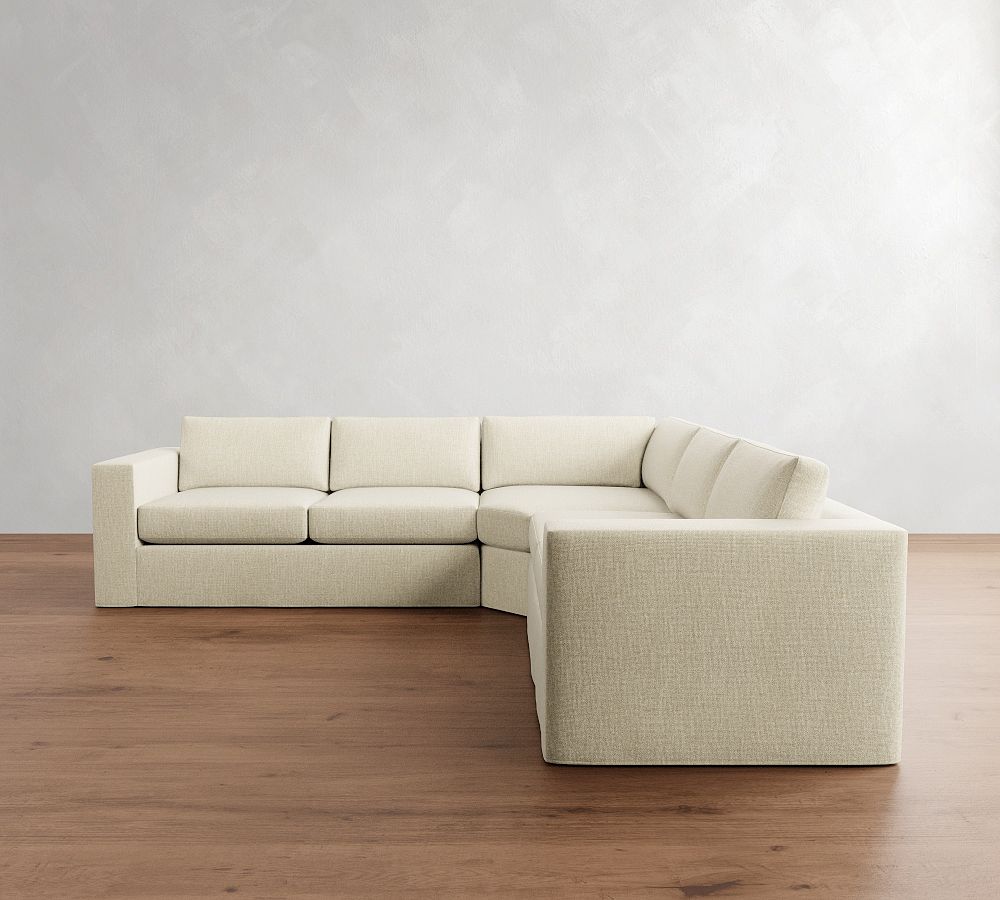 Carmel Wide Arm Slipcovered 3-Piece L-Shaped Wedge Sectional (123&quot;&ndash;129&quot;)