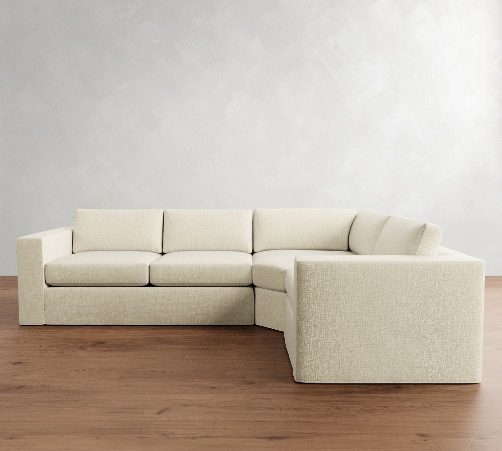 Carmel Wide Arm Slipcovered 3-Piece Wedge Sectional (123&quot;&ndash;129&quot;)
