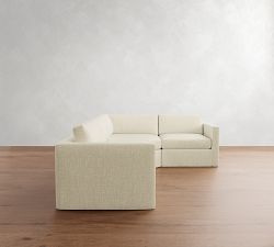 Carmel Slim Arm Slipcovered 3-Piece Wedge Sectional (120&quot;&ndash;126&quot;)