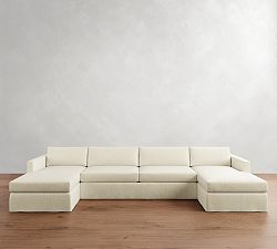 Carmel Slim Arm Slipcovered Double Chaise Sectional (139"&ndash;171")