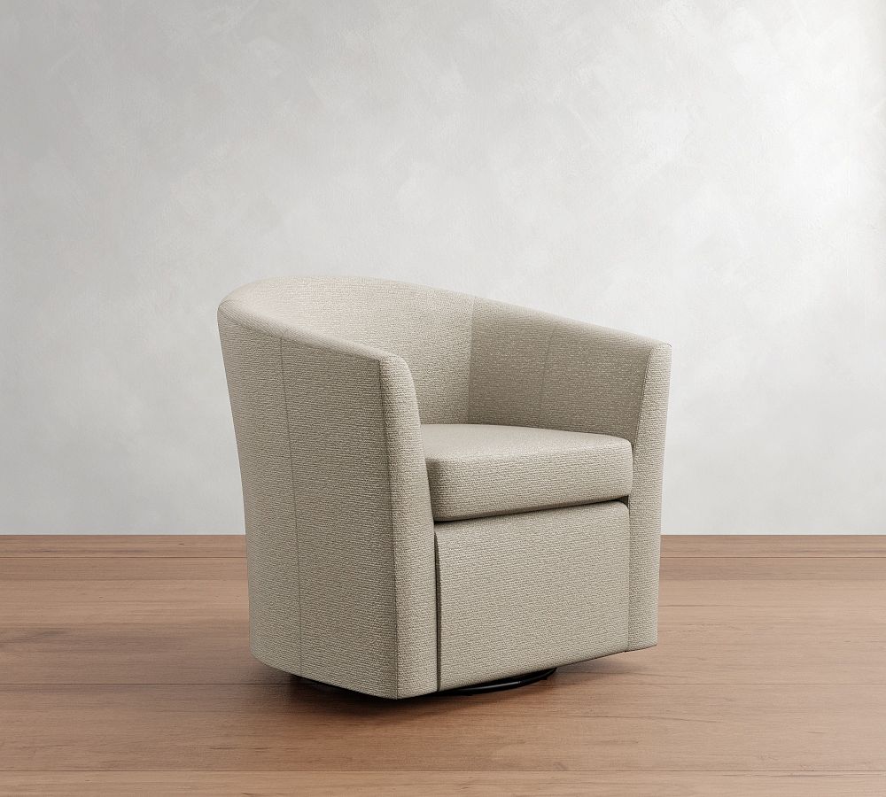 Open Box Hyde Swivel Chair Heathered Chenille Pebble Pottery Barn open-box-hyde-swivel-chair-heathered-chenille-pebble-pottery-barn