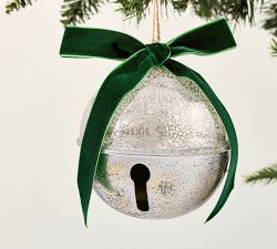 Silver Bell Ornaments with Bows - Set of 4
