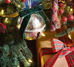 Silver Bell Ornaments with Bows - Set of 4