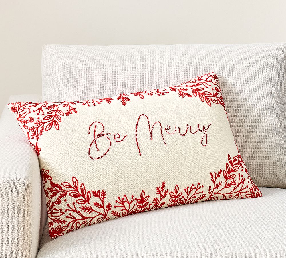 Be Merry Embroidered Lumbar Pillow