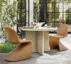 Cayman Concrete &amp; Eucalyptus Round Outdoor Dining Table (48&quot;)