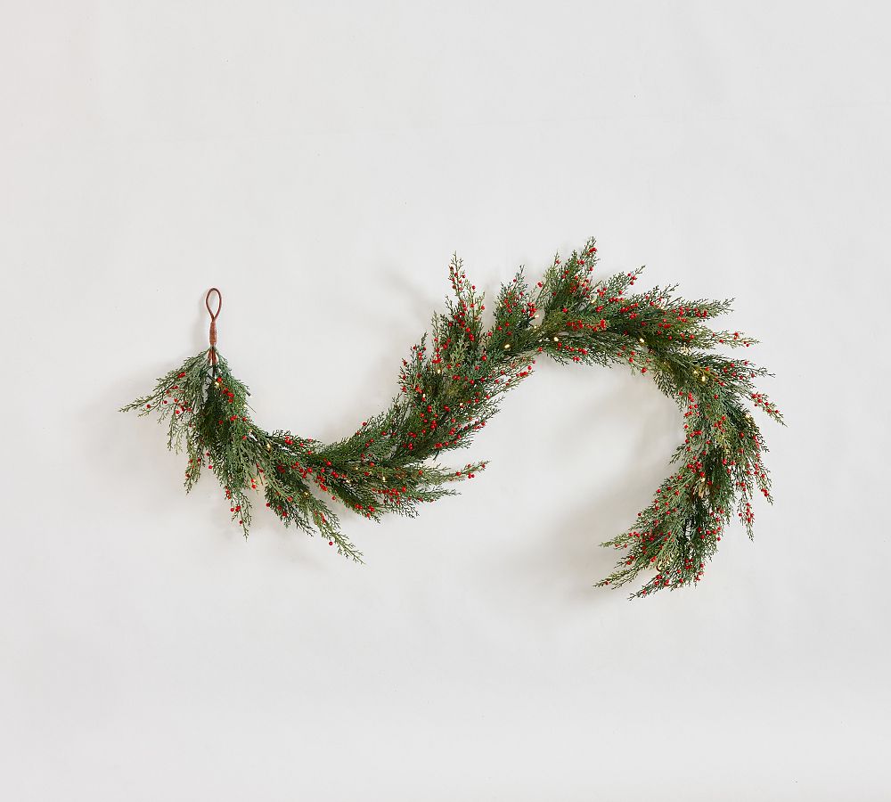 Faux Lit Cedar Berry Pine Garland