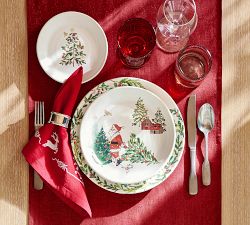 Christmas in the Country Santa Stoneware Salad Plates - Mixed Set of 4