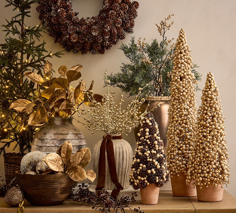 Faux Potted Berry Cluster Cone Trees