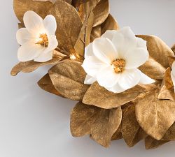 Faux Lit Gold Magnolia Leaf Wreath &amp; Garland