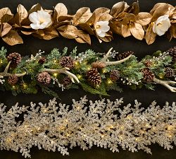 Faux Lit Gold Magnolia Leaf Wreath &amp; Garland