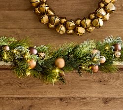 Faux Lit Metallic Ornament Pine Wreath &amp; Garland