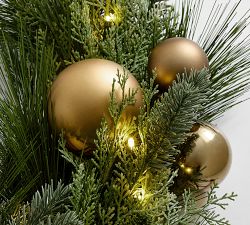 Faux Lit Metallic Ornament Pine Wreath &amp; Garland