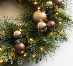 Faux Lit Metallic Ornament Pine Wreath &amp; Garland