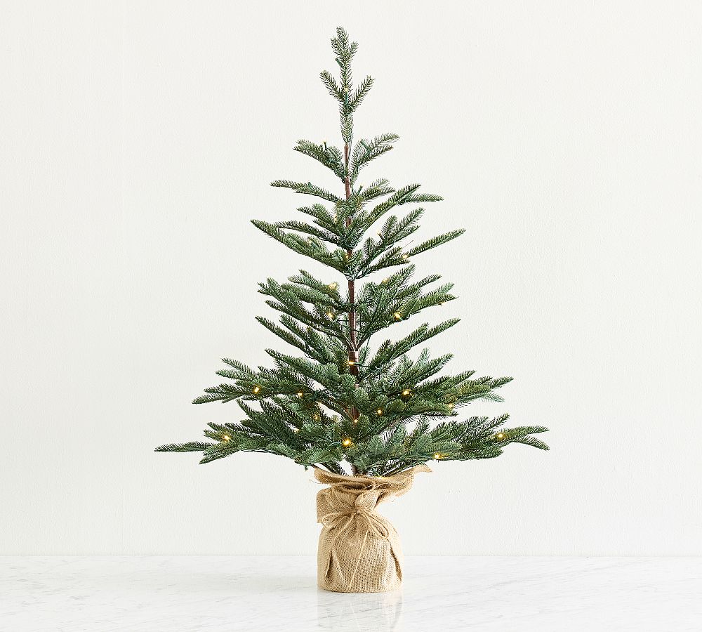 Faux Lit Burlap Potted Pine Tree