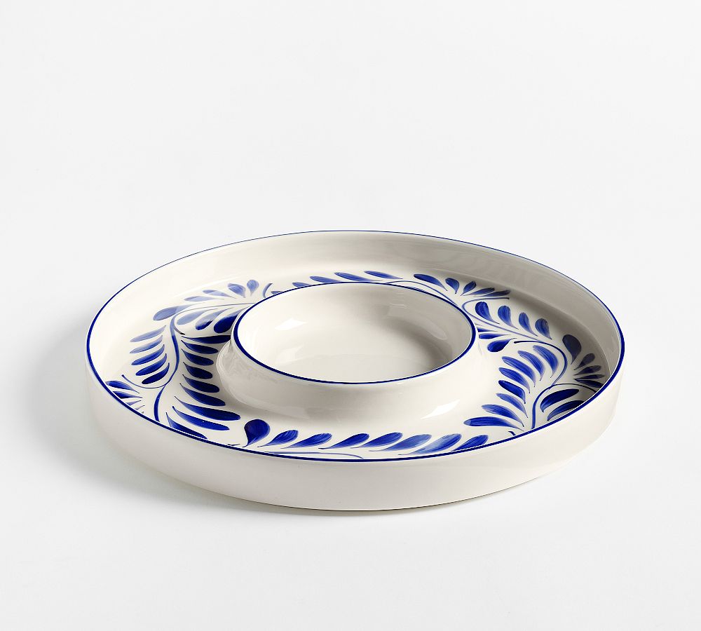Puebla Porcelain Chip & Dip Server Blue