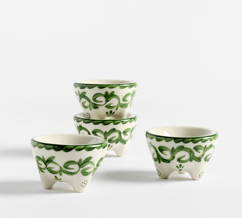 Puebla Porcelain Mini Molcajetes - Set of 4 - Set of 4 - Green/White