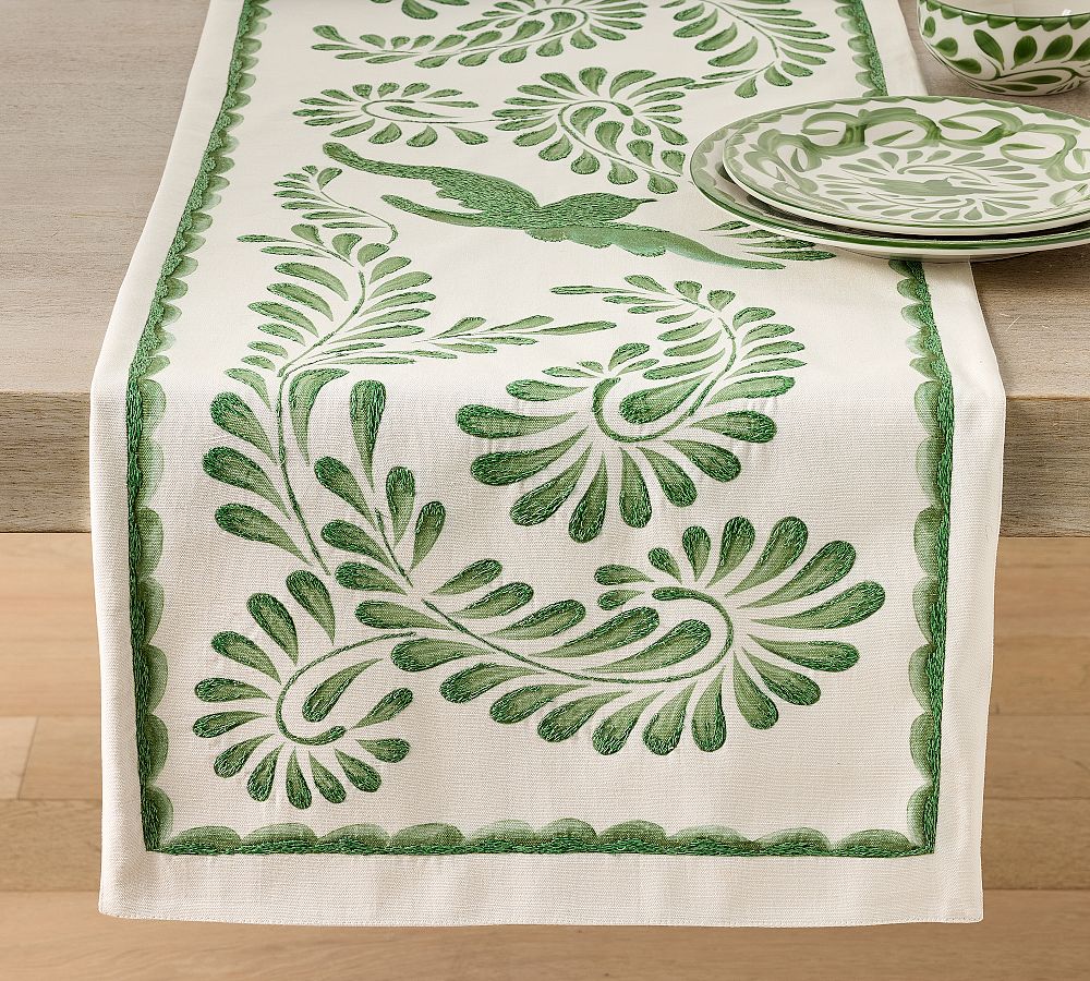 Puebla Embroidered Organic Cotton Table Runner