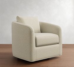 Open Box: Remmy Upholstered Petite Swivel Armchair, 33" - Performance Boucle Oatmeal