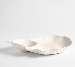 Oyster Stoneware Chip & Dip Server