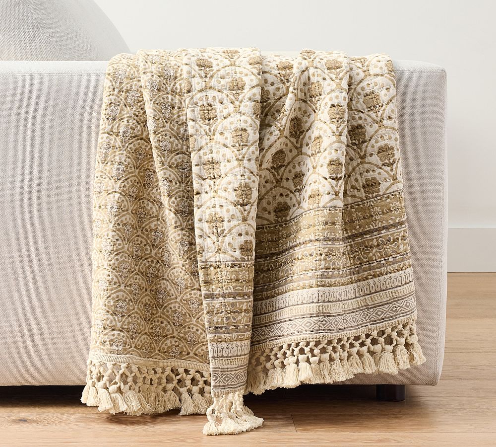 Jacquard Cotton Throw - neutral multi