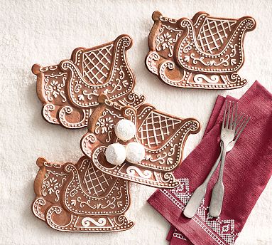 Gingerbread Sleigh Stoneware Appetizer Plates - Set of 4