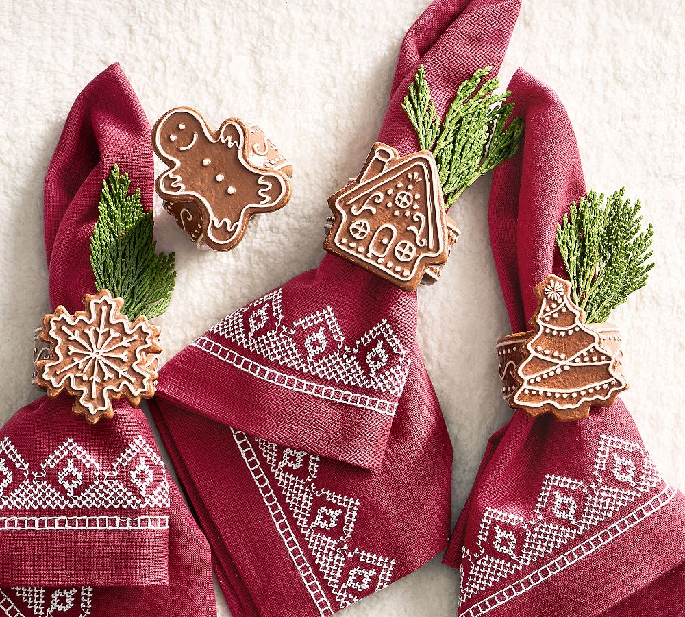 Gingerbread Stoneware Napkin Rings - Mixed Set of 4