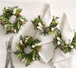 White Berry Pinecone Napkin Rings - Set of 4