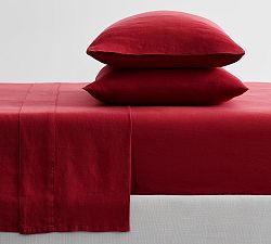 Open Box: Belgian Flax Linen Hemstitch Sheet Set, Queen - Red Berry