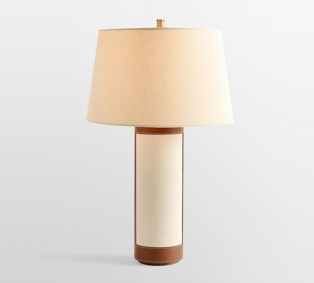 Powell Leather &amp; Linen Table Lamp (28&quot;)
