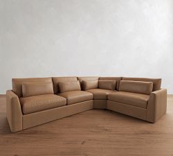 Westwood Fin Arm Deep Seat Leather 3-Piece Wedge Sectional (133&quot;)