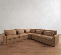 Westwood Fin Arm Deep Seat Leather 3-Piece L-Shaped Wedge Sectional (133&quot;)