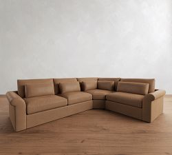 Westwood Roll Arm Deep Seat Leather 3-Piece Wedge Sectional (136&quot;)