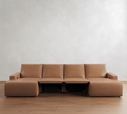 Larkspur Leather Power Reclining Double Chaise Sectional-Storage Available (146&quot;-172&quot;)