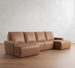 Larkspur Leather Power Reclining Double Chaise Sectional-Storage Available (146&quot;-172&quot;)
